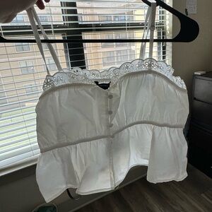 White Eyelet Lace Trim Top